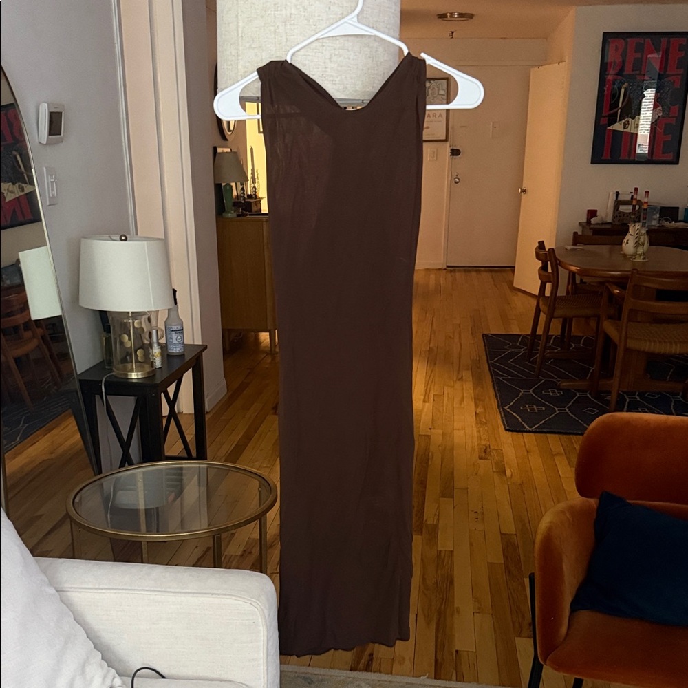 DVF Women's Brown Sleeveless Midi Slinky Dress